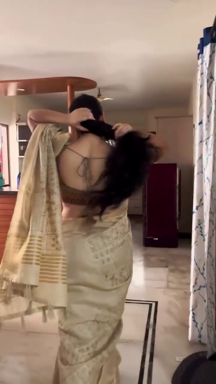 Cream Saree at Home