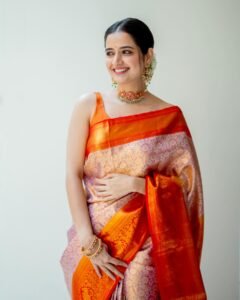 orange-border-cream-silk-saree-ashika-rangnath
